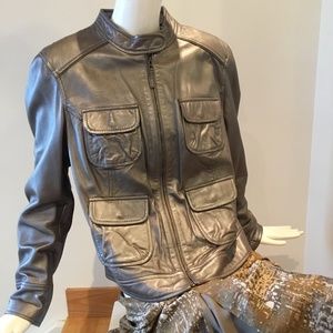 BODEN LEATHER silver/gray jacket coat bomber size 14 ( L XL ), MINT condition